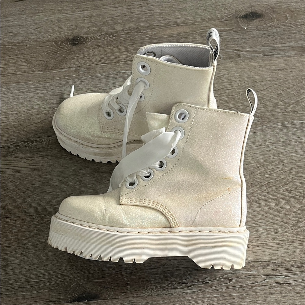Dr. Martens Cream Sparkly Combat Boots